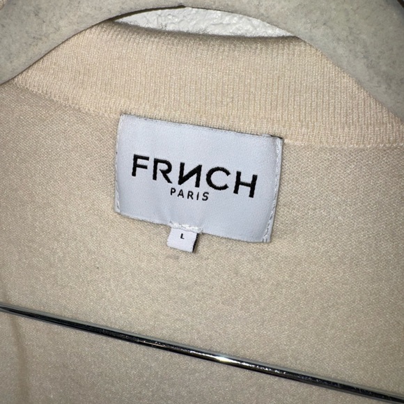 FRNCH Cream Short Sleeve Soft Polo V-Neck Sweater Size Large - Picture 4 of 8